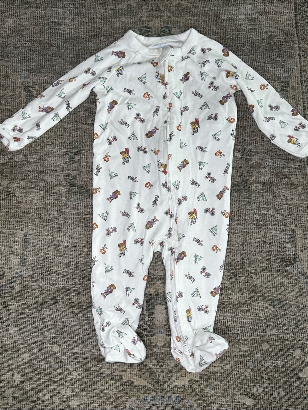 Ralph Lauren Camping Bear Print Cotton Jersey Footie Size 6 Months